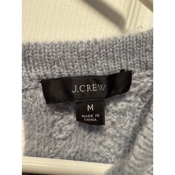J.Crew Womens Light Blue/Gray Knit Puff Sleeve Wool Alpaca Blend Sweater Med - Picture 2 of 6